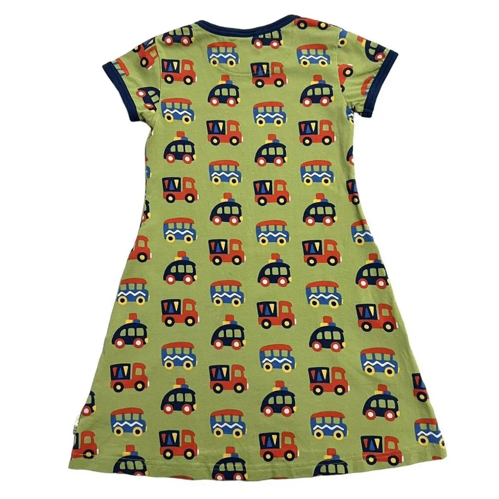 Maxomorra Sz 110/116 (5-6Y) Organic Green Colorful Vehicles Dress